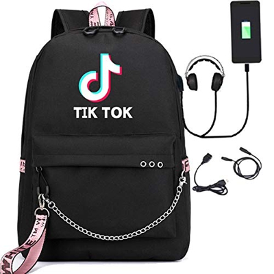 JDSWAN Unisex Tik Tok Zaino Con Porta USB Backpack per Laptop e Zaino per zaino Casual Maschili e Femminili Moda Giovanile（20-35L）