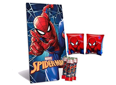 kl Accessori Mare Piscina Set n 18 Telo + Braccioli + Bolle di Sapone (Spiderman)