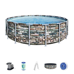 Bestway Power Steel Framepool Komplett-Set, rund, mit Filterpumpe, Sicherheitsleiter und Abdeckplane 549 x 132 cm Piscina precio