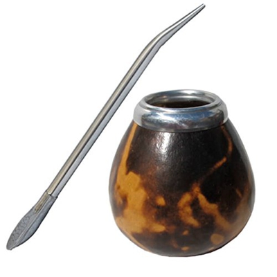 Gaucho Bruno Tazza Mate di Zucca Scura con Fiamma e Set Bombilla