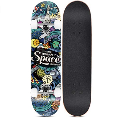 Cruiser Skateboard - 31"x 8" Skateboard Completo PRO - Double Kick 7 Strati Acero Canadese in Legno Trucchi per Adulti Skate Board per Principianti, R
