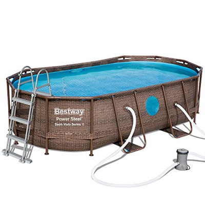 Power Steel Swim Vista Series Piscina Ovale con Oblo', Cm. 427X250X100, Capacita' 1915 L, Filtro 2006 L/H, Cartuccia 58503 (II), Marrone