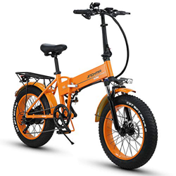 HUAKAI R6 Bici Elettrica Pieghevole da 20 Pollici 350W/500W 48V 10ah/12,8ah Batteria Li-Ion LG 5 Livelli (Arancione, 350w 10ah) en oferta