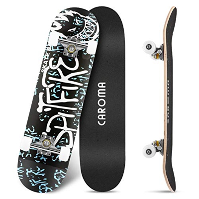 Skateboard per Principianti,79cm×20cm Completo Skate Boards,9 Strati Acero Deck Double Kick Concave Standard Trick Cruiser Skateboards,per Ragazza Rag