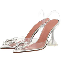 Womens Punta Trasparente Sandali Estate, Tacco Chiaro Scarpe Trasparenti, Strass Punta Sexy Tacco a Spillo Trasparente Chic Sandali Moda,High9CM-39 precio