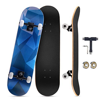 KOVEBBLE Skateboard completo, 31 x 8 pollici, con 11 strati di legno d'acero e cuscinetti a sfera ABEC-11, durezza delle ruote 95A, per bambini, ragaz