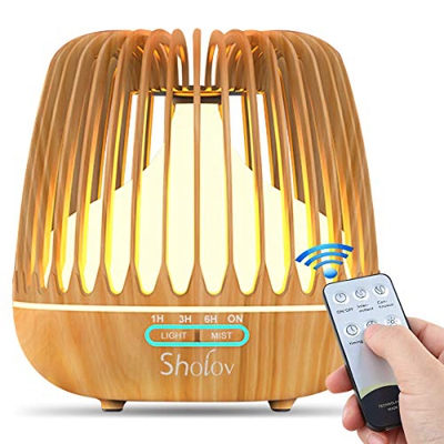 SHOLOV Diffusore Aromi,Umidificatore Ultrasuoni Aromaterapia di Venatura di Legno con Timer 7 Colori LED Auto Spegnimento per Ambienti Casa Ufficio Yo