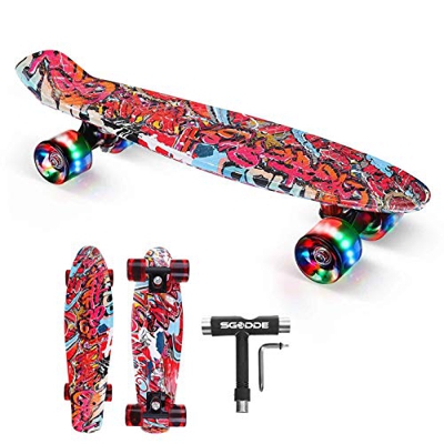 Skateboard Bambino, SGODDE Mini Skateboard Cruiser, Skateboard Professionale 22" 55cm, Skateboard Ragazza, Adulti,Principianti Cruiser Skateboard Vint
