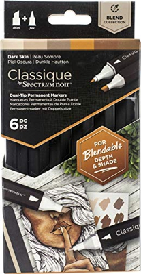 Spectrum Noir Classique Fondersi Marcatore Alcol Doppio Penne Pennino Impostati Pelle Scura Confezione da 6 - Dark Skin
