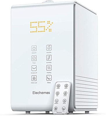 Elechomes SH8820 Umidificatore Ambiente Ultrasuoni, 5.5L Riempimento Superiore Nebbia Calda Fredda con Telecomando e Monitor Dell'umidità, 3 Velocità