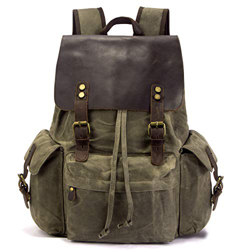Arzopa Zaino di Tela Vintage in Vera Pelle per Computer Portatile da 15.6", Borsa per Scuola Impermeabile Viaggi Escursioni (Verde Militare) características