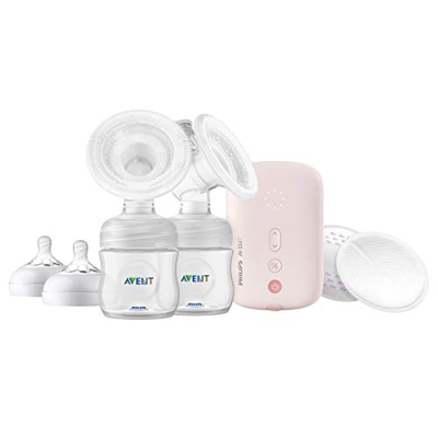 Philips Avent SCF397/11 - Pompa per il latte elettrica doppia, cuscinetto in silicone flessibile, bottiglia naturale, motore silenzioso, colore: rosa