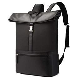 Zaino Roll Top In Pelle Casual Da Uomo e Da Donna, Zaino Per Laptop PU Antifurto Di Grande Capacità, Borsa Da Scuola Impermeabile, Adatto Per Viaggi,  en oferta