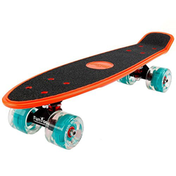 FunTomia® Skateboard 57cm - Big Wheel Ruote 70x42mm - Retro Mini Cruiser (Arancione/Benzina - con LED) características