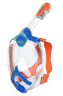 SEAC Unica MD, Maschera Subacquea Integrale per Snorkeling, Full Face con Visione 180° Gioventù Unisex, Blu/Arancione, S/M
