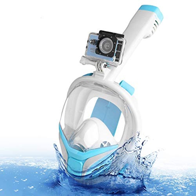 Speedsporting Maschera da Snorkeling 180 Panoramico Viso con Inserti Auricolari Nuoto Immersione Antiappannante Maschera Facciale (Turquoise+White, S/