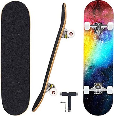 Skateboard 7 strati Deck 31 "x8" Pro Skateboard completo in legno di acero Longboard all'aperto per adolescenti Adulti Principianti Ragazze Ragazzi Ba