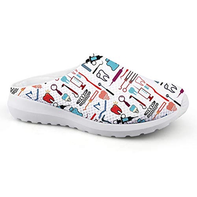 Coloranimal Cartoon Nurse stampato mulo zoccoli per le donne Slip On Backless Sandali, (Motivo infermiera 32), 37 EU