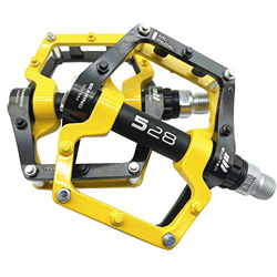 Evetin Pedali per bicicletta in alluminio per mountain bike, pedali antiscivolo 181 (nero con giallo) precio