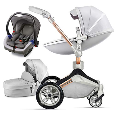 Hot Mom Passeggino multifunzione a 360 ° Passeggino in pelle PU per 0-4 anni Bambini 2020, Giallo d'oca