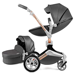 Hot Mom Passeggino multifunzione a 360 ° Passeggino in pelle PU per 0-4 anni Bambini 2020, Grigio scuro características