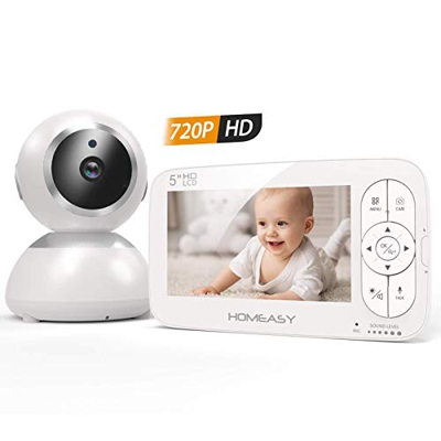 homeasy Baby Monitor Portatile Videocamera con Schermo da 5'' LCD, Citofono Visione Notturna di Temperatura Audio a Due Vie Attivazione Vocale Videoso