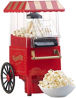 Rosenstein & Söhne Macchina per popcorn: Retro macchina per popcorn ad aria calda, Aspetto trolley in miniatura, 1200 watt (Aria calda Popcorn Maker)