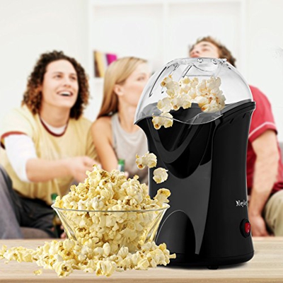 Alsideso Popcorn Maker - Macchina per popcorn ad aria calda automatica, 1200 W, con misurino e coperchio amovibile Nero 1-1.