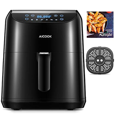 Friggitrice ad Aria Calda, 2020 AICOOK Professionale 1700W Friggitrice Senza Olio 5.5L, 6 Funzioni Preimpostate, Ricettario, LED Touch Screen,Tempo Te