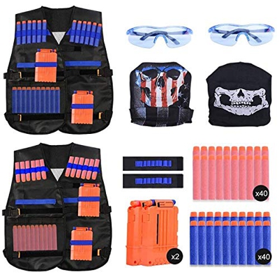 EXTSUD Gilet Tattico per Nerf Bambini 2 Set Giubbotti Tattici Accessori per Nerf N-Strike Serie Elite Giocattoli Bambini Include Giubbotti Caricatori 