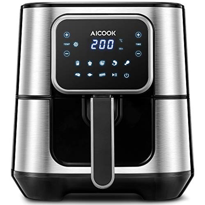 Friggitrice ad Aria, Aicook 5,5L Friggitrice ad Aria con 8 Programmi,Display LED Toccabile, 1700W Potente Friggitrice Senza Olio per Patatine Fritte, 