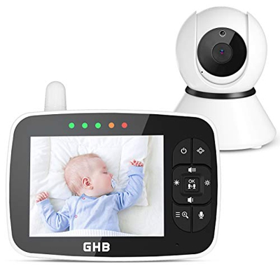 GHB Baby Monitor 720P 3.5' Videocamera Babyphone con IPS Schermo, Oscillazione 115°/355°, 12 Ore, Audio Bidirezionale/Visione Notturna a Infrarossi, c
