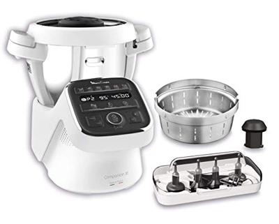 Moulinex HF80CB Companion XL, Robot da Cucina Multifunzione, 12 Programmi Automatici, 6 Accessori Dedicati, Capacità di 3L,1500 W, Bianco/Nero