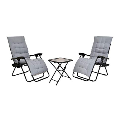 XONE Set Paradise Lounge Premium + PORTABEVANDE+TAVOLINO+2CUSCINI | Coppia Sdraio Portata Massima 120 kg con tavolino portabibite