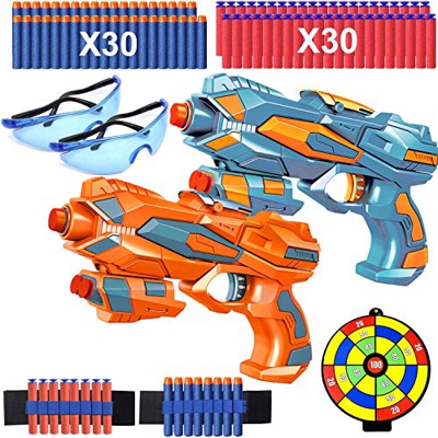2 Pezzi Pistole Giocattolo, Pistole Blaster con Freccette in Schiuma, Occhiali Protettivi, Cinturini da Polso e Bersaglio, Pistola Giocattolo Regalo d