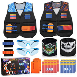lenbest Gilet Tattico per Bambini, 2 Set di Gilet Tattico Kit per Nerf N-Strike Gun Pistola da 80Pcs Schiuma dardi, 2 Dart Clip, 2 Teschio Maschere, 2 características
