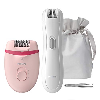 Philips Satinelle Essential Epilatore con Filo Compatto, con Opti-light, Include Mini Epilatore e Pinzette, BRP531/00