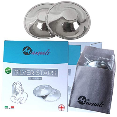 Maxuals®Coppette Argento Capezzoli Copricapezzoli paracapezzoli In Argento Puro 999 Cura,Protezione,Prevenzione Ragadi al Seno Durante L'Allattamento 