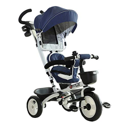 HOMCOM Triciclo Passeggino per Bambini con Maniglione Tetto Parapioggia Regolabile Rimovibile Seggiolino Girevole Cestino Striscia Catarifrangente Par precio