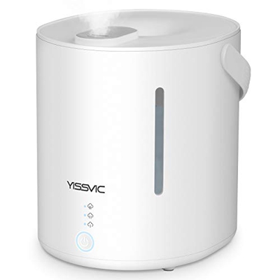 Yissvic Umidificatore Ambiente Ultrasuoni 2.8L 25dB Umidificatore Bambini, 3 Velocità Capacità Vaporizzazione e Umidità Regolabili, Riempimento dall'a