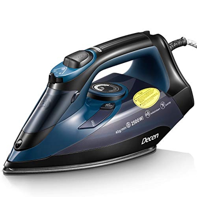 Ferro da Stiro, Decen 2500W Ferro da Stiro a Vapore con Tecnologia Anticalcare, 300g/min Vapore, Serbatoio da 300ml, Cavo da 2m, Autopulente, Antigocc