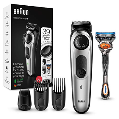 Braun BT5265 Regolabarba Uomo, Rifinitore e Tagliacapelli con Lame Affilate di Lunga Durata e 39 Impostazioni di Lunghezza, Nero/Argento Metallizzato,