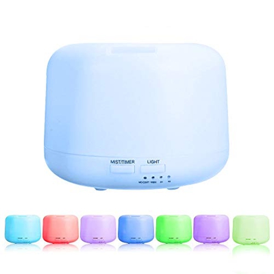 Trounistro umidificatore, Diffusore di Olio Essenziale con Cambio di 7 luci a LED a Colori Purificatore d'Aria Auto spegnimento Senza Acqua e Timer pe