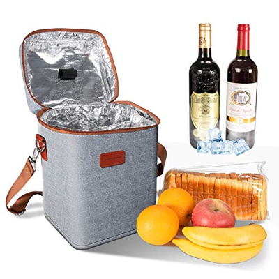 Ventvinal 13L Borsa da Pranzo per Borsa da Picnic Borsa da Pranzo, Borsa per Vino Multifunzionale in Tessuto Oxford per 4 Bottiglie, con Manici e Spal