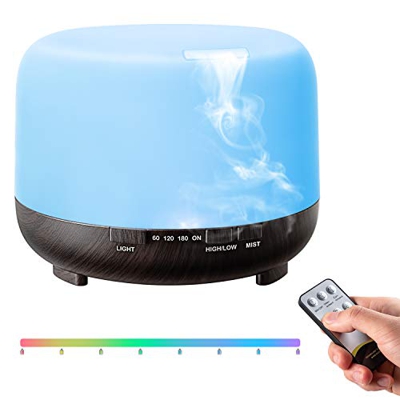 TopEsct Diffusore Atomizzatore di essenze e aromi ad Ultrasuoni 500ml,Umidificatore con 7 colori LED selezionabili, Purificatore aria per Yoga, Camera