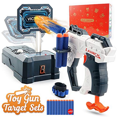 HOPOCO Giocattolo Pistola a Proiettile in Schiuma e Set di Tiro al Bersaglio Digitale per Nerf Guns, Bersaglio Elettronico con Ripristino Automatico e