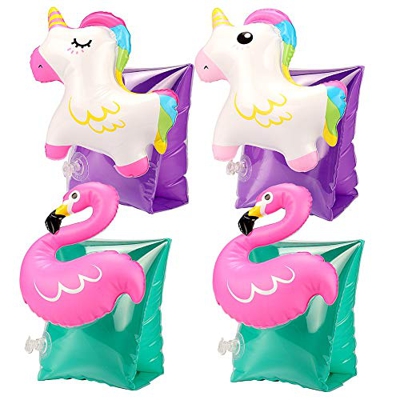 Tacobear 2 Paia Braccioli Bambini 3D Piscina Braccia Gonfiabili Braccio Galleggiante Maniche Nuoto Bracciali per Bambini (Fenicottero e Unicorno)