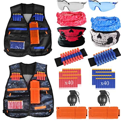 FUQUN (94Pezzi 2 Kit Gilet Tattico per Bambini Pistole Nerf Compatibili Serie, 80 Pezzi Ricarica Freccette