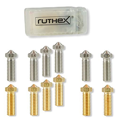 ruthex ugello per stampante 3D Volcano set (12 pezzi) - 6x ugelli in ottone 6x ugelli in acciaio inox - 1,75 filamenti - per stampanti 3D ad Artillery