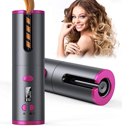 Ferro arricciacapelli automatico senza fili, display LCD e bacchetta e timer regolabili per arricciare i capelli anti-groviglio, Bigodino Rotante Port en oferta